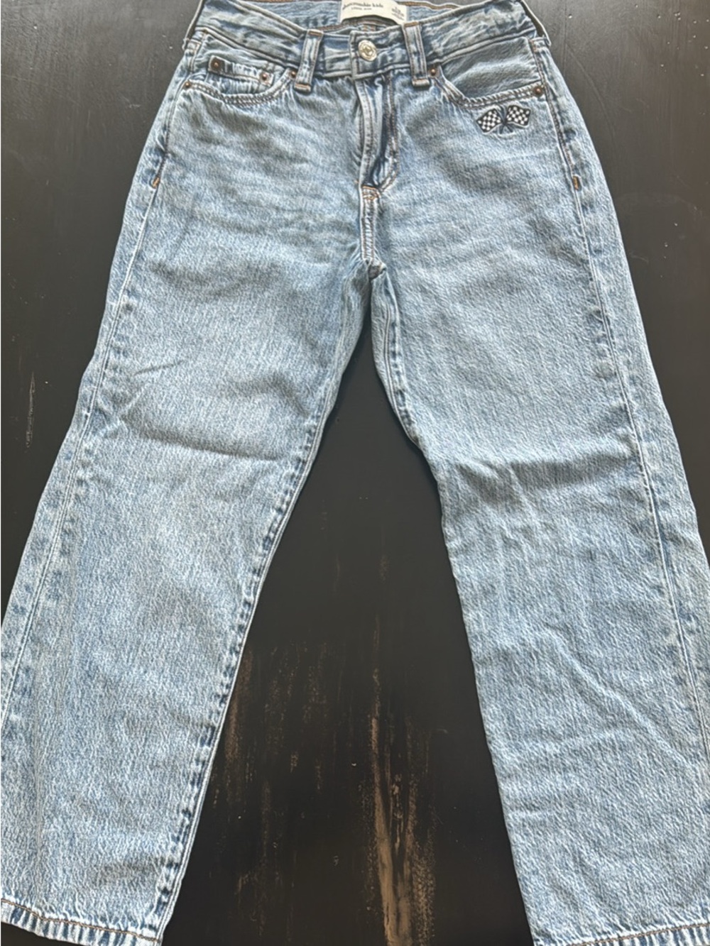 Light Blue kids Straight Leg Jeans with racing patches